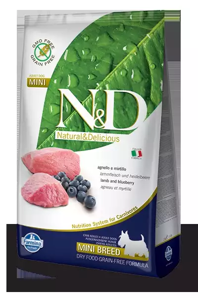 Hrana za pse N&D GF Adult Mini, jagnjetina in borovnica 800g