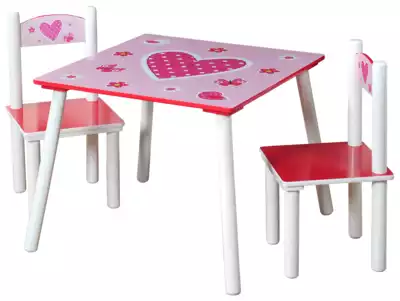 Set otroške mizice in 2 otroška stola - SRČKI IN BEL LAK