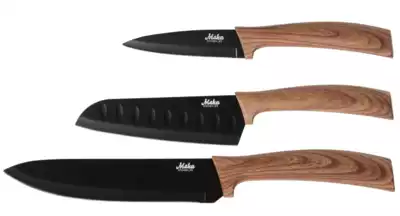 Kuhinjski noži s silikonskim ročajem v izgledu lesa 309894 - 3 kos