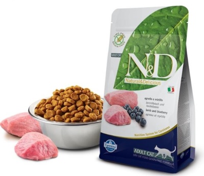Hrana za mačke N&D GF Adult, jagnjetina in borovnica 300g