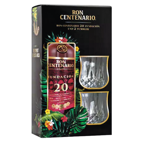 Rum Centenario 20 años Fundación 0,7L+2 Kozarca Darilno Pakiranje